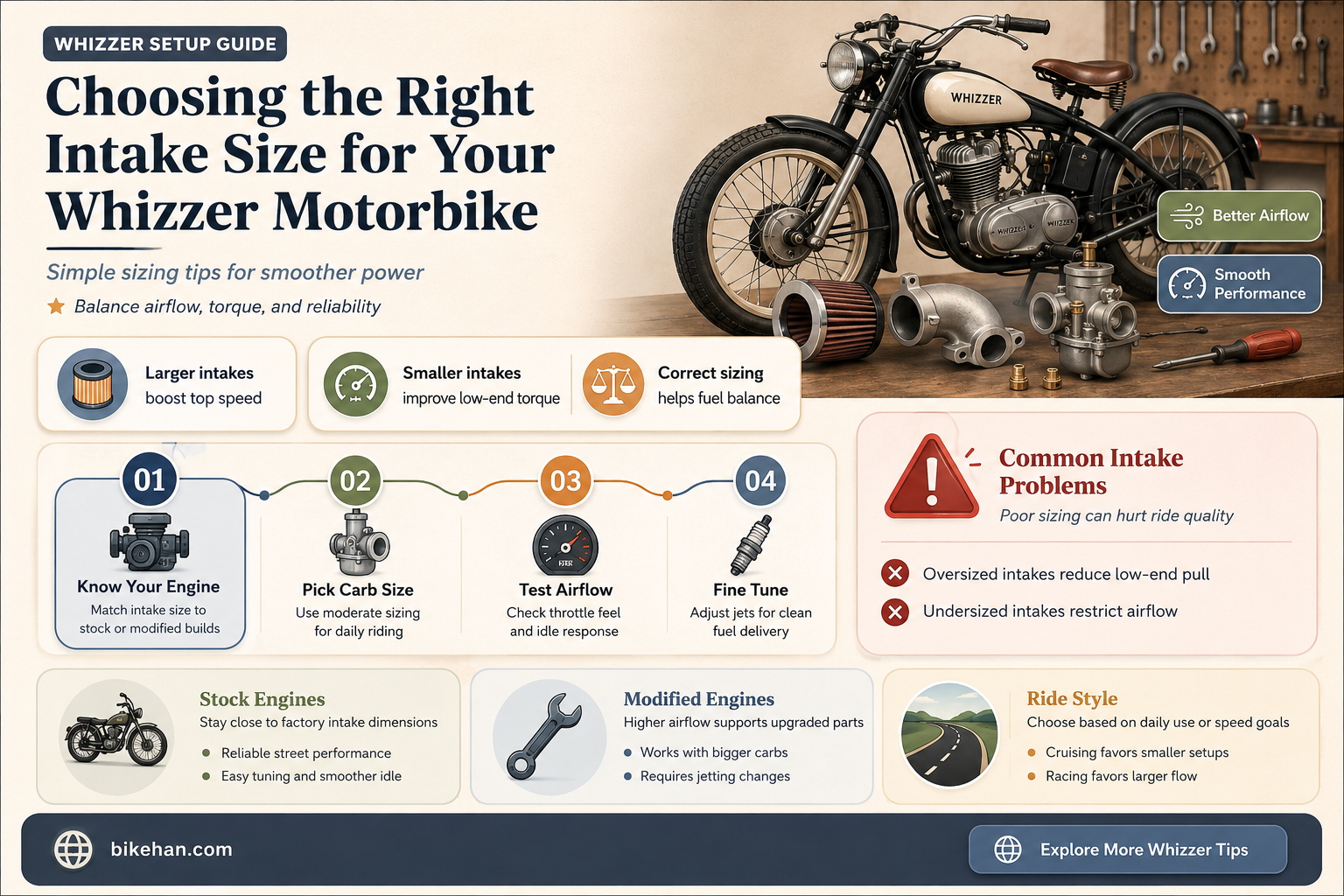 what size intake does my whizzer motor bike use