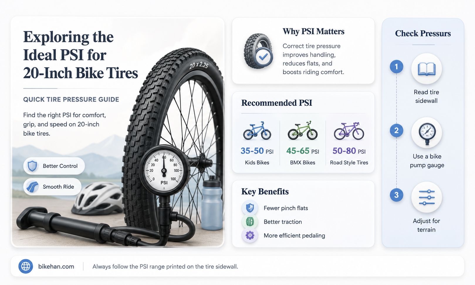 what is the psi for 20 inch bike tires