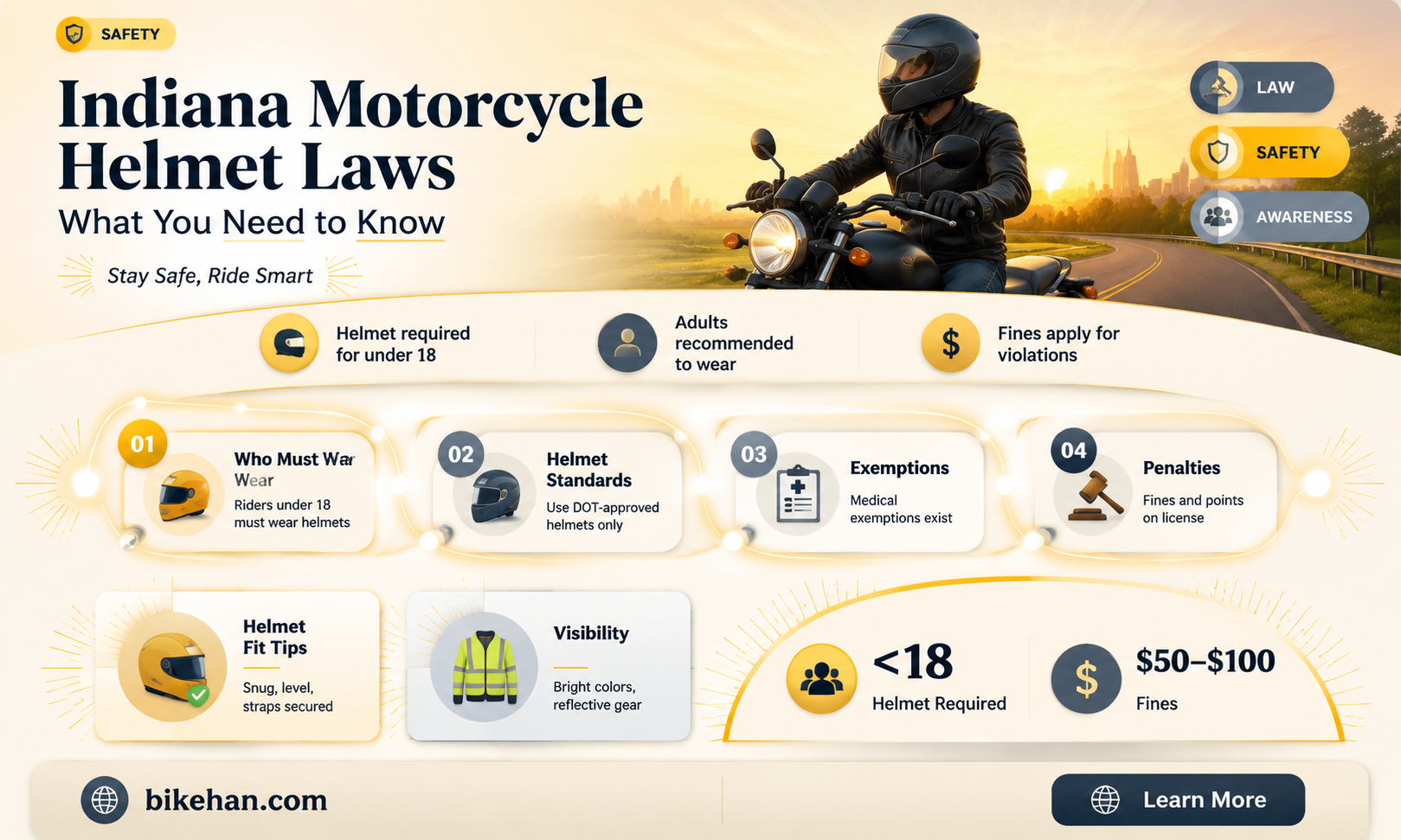 does indiana have a motorcycle helmet law