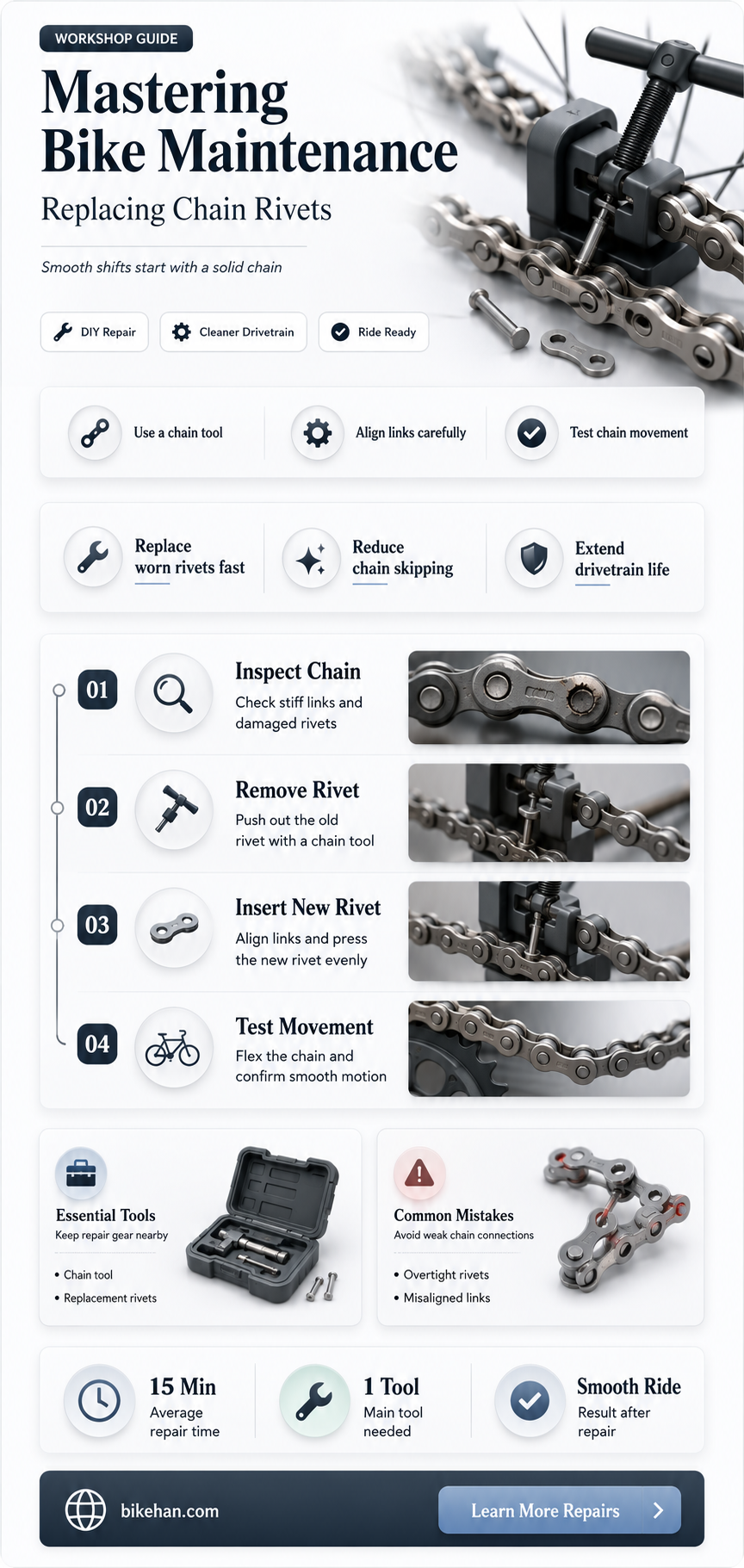 how to replace bike chain rivet