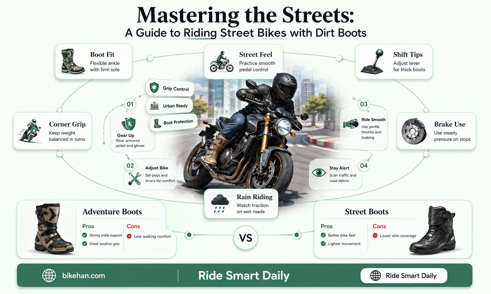 how to drive a street bike with dirt boots