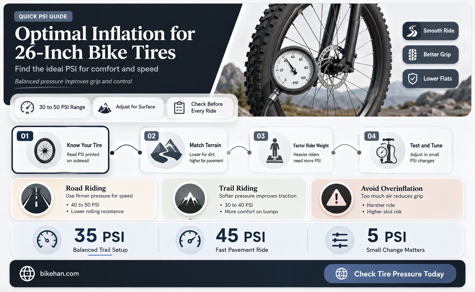 what is the proper psi for a 26 bike tire