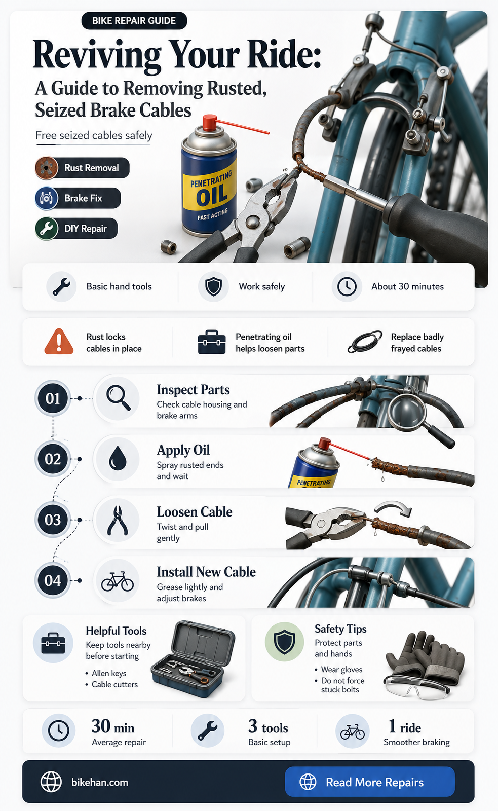how to remove bike rusted seized brake cable