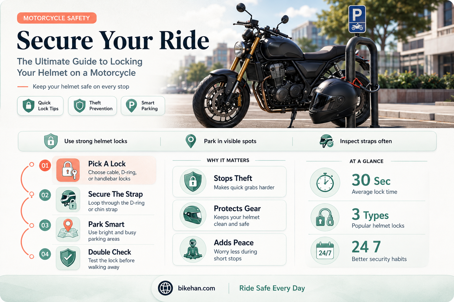 how to lock a helmet on a motorcycle
