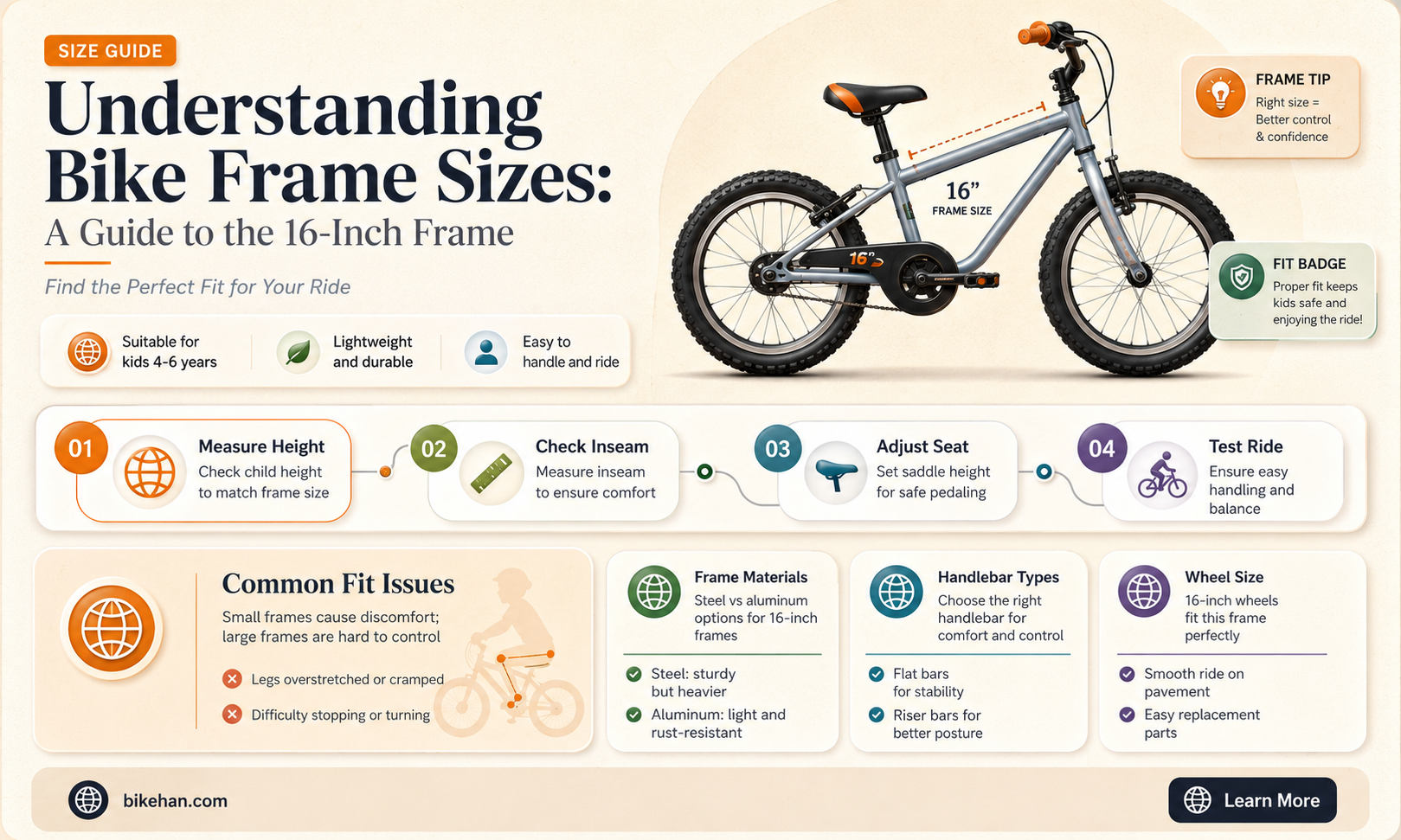 what size is 16 bike frame