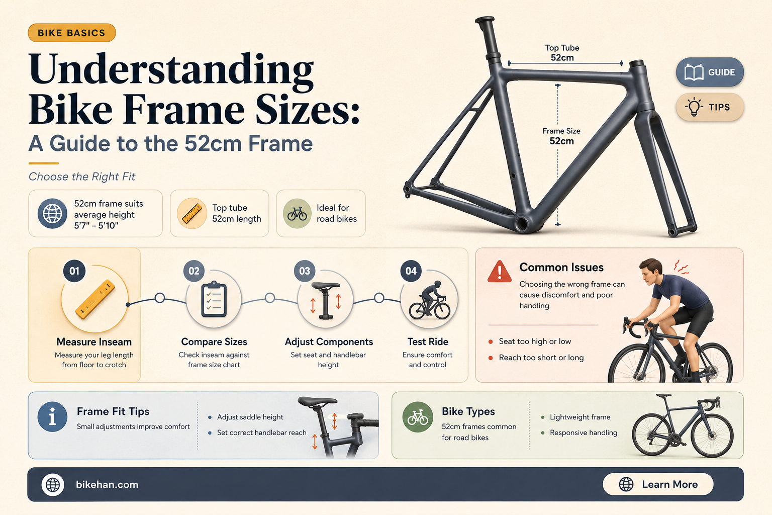 what size is 52 bike frame